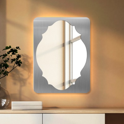 LED 미디움 베네치안 스틸 실버 스텐 미드센추리 인테리어 벽거울 | 개인 맞춤 주문 제작 가능
